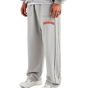 Nouveauté Pantalon de survêtement décontracté pour homme en toile 100% coton Coupe ample Jambes larges Couleur unie Poids lourd Écologique - Product Image 1