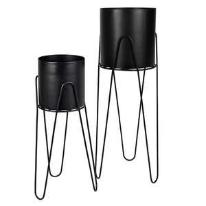 Metal Planter Set of 3 with Antique Copper Bowls and Black Iron <b>Stands</b> for <b>Tall</b> Indoor Decorative Floor Planters - Product Image 5