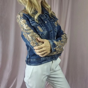 Veste en jean pour femmes Grande taille Mode Strass et perles Veste pour femmes décontractée Coupe ajustée Vestes en jean pour femmes - Product Image 2