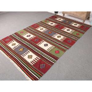 Alfombra Turca Vintage de 5.3x9.2 pies (161x280 cm), Alfombra de Lana Roja Kilim - Product Image 2