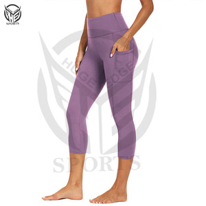 Venta al por mayor personalizado de cintura alta deportes entrenamiento Yoga pantalones leggings para mujeres poliéster suave gimnasio fitness leggings con bolsillo - Product Image 4