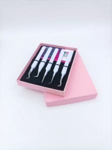 Pince à épiler pour cils en acier inoxydable de haute qualité, durable, avec revêtement en poudre blanche, double courbure à 45 degrés, longueur 10 mm - Product Image 2