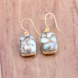 Designer Vintage Fashion 925 Sterling <b>Silver</b> <b>Drop</b> <b>Earrings</b> Natural Amazonite Gemstone with Gold Plating for Women and Girls - Product Image 1