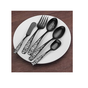 Cuchara de postre de acero inoxidable de alta calidad personalizada, boda, fiesta, hotel, restaurante, negro mate brillante, 6 piezas - Product Image 2