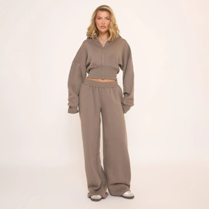 Nouveauté, ensemble de survêtement 2 pièces taille basse pour femmes, gris, à capuche et pantalon de survêtement, ensemble de survêtement 2 pièces pour femmes sur toute la longueur - Product Image 4