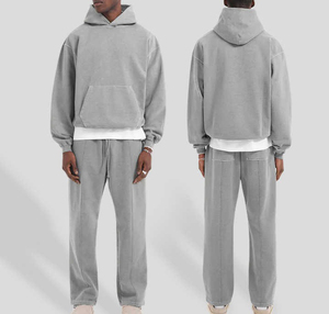 Chándal de felpa francesa con logotipo personalizado, conjunto de Sudadera con capucha para hombre, chándales de algodón de lana gruesa de peso pesado en blanco para unisex - Product Image 1
