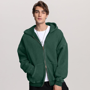Personnalisable Stone-Washed Digital Imprimé Oversize Two-Way Zipper Hoodie ourlet côtelé et manchette y2k streetwear pour hommes - Product Image 1