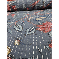 Selimut Kantha Katun Organik Beige Buatan Tangan Desain Bunga India Vintage Motif Burung Pipit Seprai King Size Selimut Musim Panas yang Modis