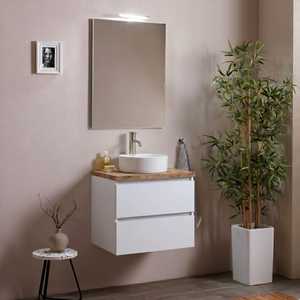 Espejo de Baño Koricini de Diseño Italiano 60X80 2C con Base de Madera Blanca y Tapa de Roble Natural y Muebles de Baño con Luz - Product Image 2