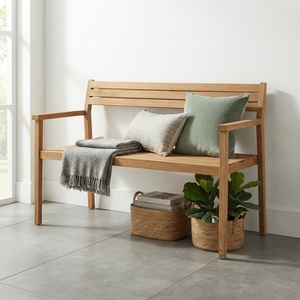 Banc de jardin en teck massif pour l'extérieur, 2 places, avec lattes, chaise de patio, finition naturelle, mobilier de terrasse, décoration artistique - Product Image 4