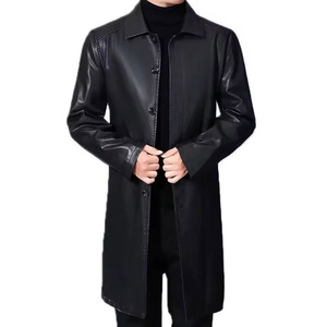 Durable Men's Leather Trench <b>Coat</b> Reversible Button Stylish <b>Long</b> Fit for Winter Everyday Wear Street Style - Product Image 1