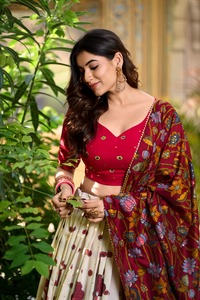Tissu de soie Tussar de qualité supérieure Navratri Choli avec feuille imprimée Lehenga avec impression Kalamkari pour le prochain festival de Navratri - Product Image 6