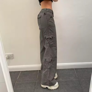 Femmes hiver tricoté coton toile Cargo pantalon respirant jambe droite vêtements de rue taille élastique personnalisable polaire décontracté - Product Image 3