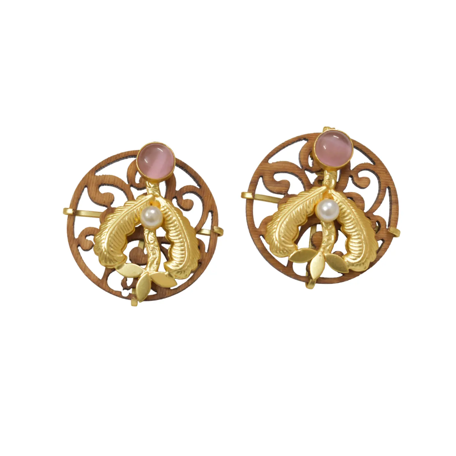 Boucles d'oreilles en pierre en bois de forme ronde en laiton de haute qualité Bijoux de mode pour filles et femmes à un coût abordable