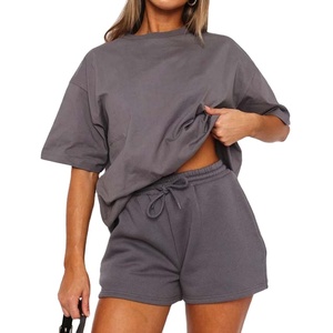 Ensemble short 2 pièces décontracté pour femme, été, couleur unie, en tissu polaire Spandex/Polyester, style urbain, anti-boulochage, imperméable - Product Image 1
