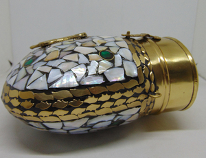 Lowellcraft.com BRC06580 <b>Silver</b> Mosaic Brass Metal Frame Box Flap <b>Clutch</b> Purse - Product Image 3