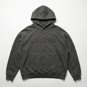 Sweat à capuche streetwear épais pour femme, 500 g/m² en molleton de coton, délavé à l'acide, doublé, avec impression 3D en relief et effet vieilli, vente en gros - Product Image 1