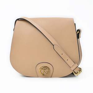 กระเป๋าสะพายไหล่ทรงอานม้าทำจากหนังสีเบจของผู้หญิงพร้อมโลโก้ตามสั่ง - Product Image 5