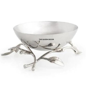 Bol décoratif en métal aluminium de conception moderne, nouvelle arrivée, avec poignée en forme de feuille d'oiseau, texture martelée, bol de service - Product Image 5
