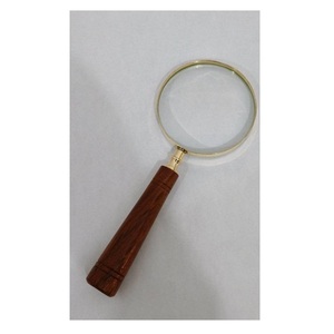 Vintage Decorative Brass <b>Magnifying</b> <b>Glass</b> with Brown Wooden Handle Antique Style Handheld Tableware Digital Printing - Product Image 1