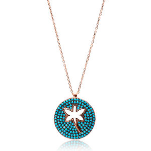 Dragonfly Design Nano Turquoise Zircon Stone Pendant Turkish Wholesale Handmade 925 Sterling Silver Jewelry - Product Image 1