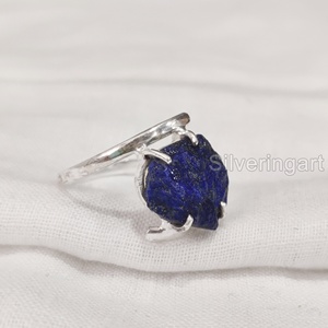 Bague pour femme en pierre brute, Lapis Lazuli naturel, avec croix et griffes, en argent sterling 925, bijou de Noël - Product Image 3