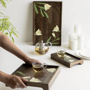 Ensemble tendance de 3 plateaux de service en bois, motif floral peint à la main, passe au lave-vaisselle, style Art Déco mobile, pour diverses occasions - Product Image 5