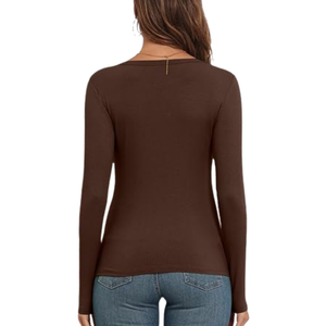 Camiseta de Mujer de Alta Calidad, Corte Ajustado, Fibra de Bambú, Manga Larga, Cuello Redondo, Ecológica, Transpirable, de Secado Rápido, Informal - Product Image 2