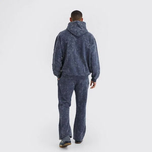 Conjuntos Deportivos Personalizados para Hombre, 100% Algodón, Lavado Ácido, Pantalones Deportivos Acampanados, Sudadera con Capucha, Cierre Elástico, Moda Urbana - Product Image 5