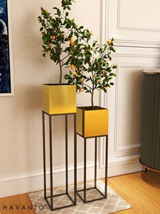 Jardinière d'intérieur élégante et haute en métal avec finition noire mate pour balcons de jardin, coins de salon - Product Image 2