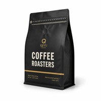 Sachet d'emballage de café noir mat personnalisé à fond plat, pochette verticale avec valve unidirectionnelle et fermeture éclair à languette pour grains de café