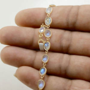 Bracelet fait main en or jaune massif plaqué or 18 carats de haute qualité avec pierre de lune arc-en-ciel naturelle prix de gros pour hommes femmes - Product Image 5