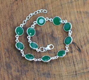 925 Sterling Silver Tennis <b>Bracelet</b> <b>Adjustable</b> Green Onyx Gemstone Spinner Handmade Birthstone Jewelry Gift for Her - Product Image 3