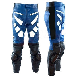 Pantalones de montar en moto de calle de cuero de talla grande para hombre, cuero de vaca azul con deslizadores, impermeables, a prueba de viento - Product Image 1