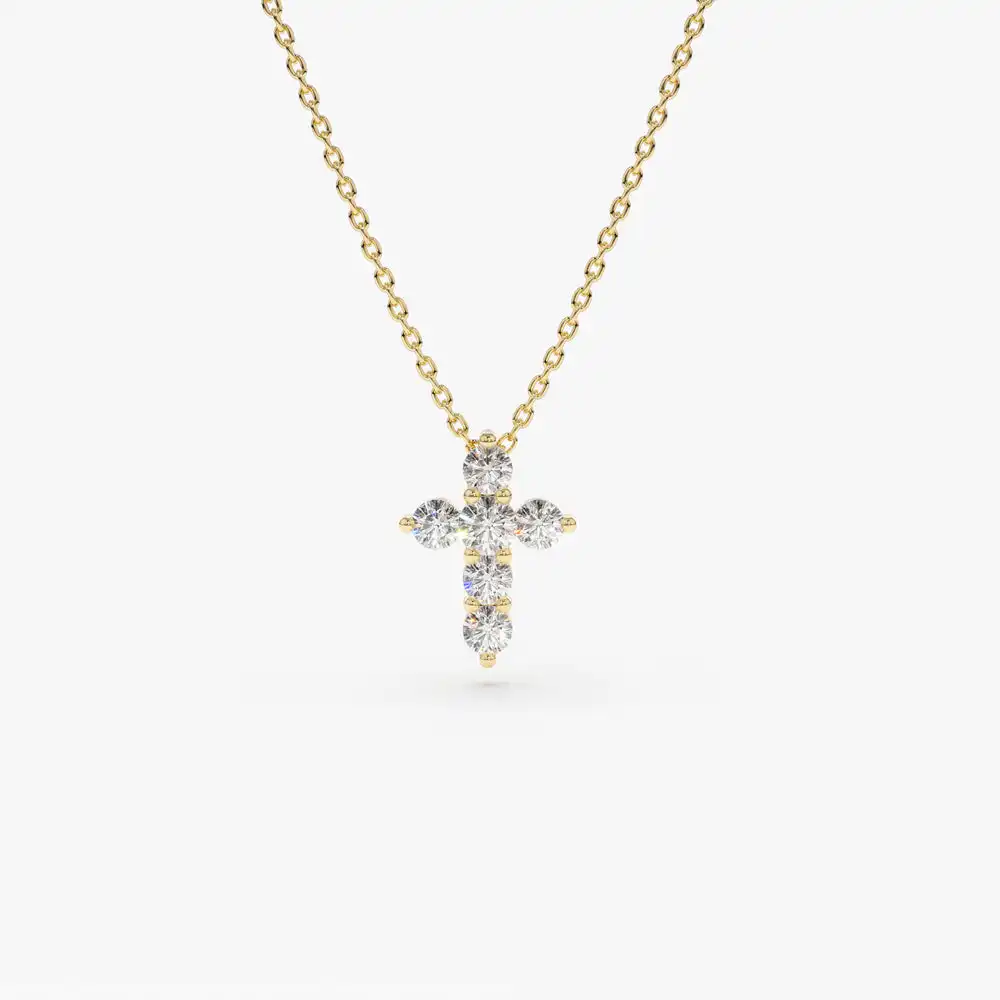 Vente en gros de bijoux religieux Mini croix diamant blanc collier pendentif en or 10k collier en diamant délicat pour les femmes