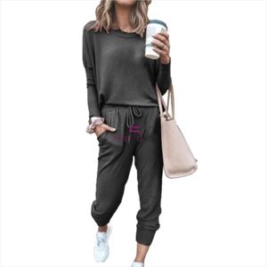 Pantalon de jogging ample en coton uni pour femme avec cordon de serrage à la taille, longueur cheville, poches latérales, tenue décontractée d'automne - Product Image 2