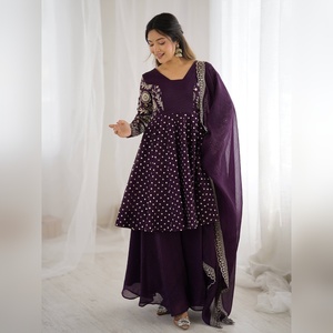 Wholesale manufacturer of crunchy silk sequence work <b>kurti</b> with sharara plazzo sets in bulk sizes for global exports - Product Image 6