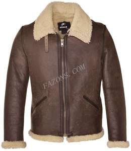 Veste en cuir d'aviateur pour homme en fourrure de mouton véritable, veste en cuir de pilote B3, doublure chaude en sherpa, veste en cuir décontractée pour motard - Product Image 6