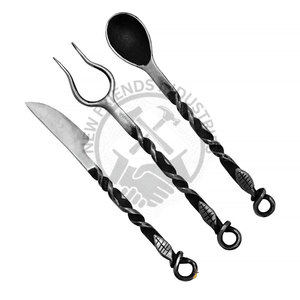 Ensemble de couverts de table médiévaux en acier inoxydable forgé à la main, très vendu, pour salle à manger, camping en plein air, grillades, ensemble de couteaux - Product Image 6