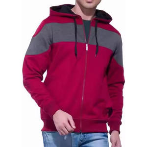 Sweat-shirt d'hiver en molleton de coton à capuche, coupe classique, blocs de couleur rouge et gris, poches brodées et cordon de serrage, MOVETEXTILE Basics - Product Image 6