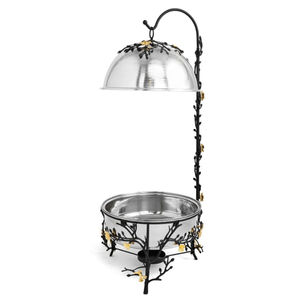Calentador de Buffet de Acero Inoxidable de Alta Calidad con Soporte de Diseño Floral Negro y Dorado para Catering de Bodas - Product Image 1