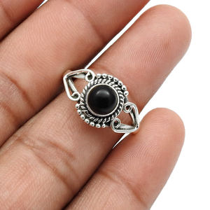 Anillo de forma redonda de piedras preciosas de ónix negro Natural de Plata de Ley 925 de buena calidad para ella, joyería hecha a mano, proveedor a granel - Product Image 2