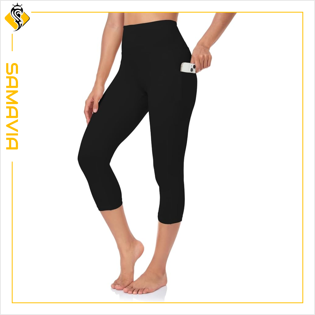 SAMAVIA Women's High-Waist Elastic Waist Active Capri Pants Winter Gym Wear Breathable Quick Dry Lace Decoration Skinny Fit ODM