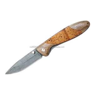 Cuchillo plegable "Kolonok" hecho de acero de Damasco, mango de corteza de abedul, la mejor calidad, hecho a mano, muy fuerte y afilado
