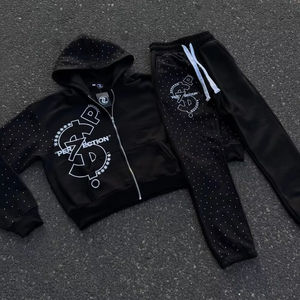 Chándal de algodón 100% de alta calidad, conjunto de pantalones de chándal y Sudadera con capucha de gran tamaño para hombre, chándales holgados personalizados para hombre - Product Image 1