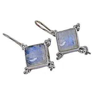 Boucles d'oreilles pendantes en argent 925 avec perle d'eau douce et diamant, plaqué or, pierre de lune carrée pour femmes - Product Image 3