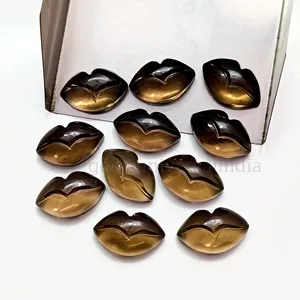 Smoky Quartz Lips Shape Gemstone, Natural Smoky Quartz Lips Carved Beads, Loose Hand Carved Gemstone Beads 15x9mm From India