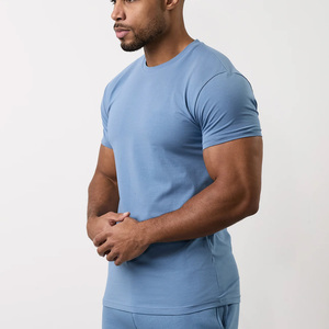T-shirt de sport pour homme, coupe slim, col rond, manches courtes, respirant, en coton mélangé, personnalisable en gros - Product Image 5