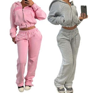 Conjunto de Sudadera con Capucha Oversize y Pantalones de Chándal con Lavado Ácido, Apliques, Bordados Desgastados y Parches, Estilo Urbano Personalizado para Mujer - Product Image 6