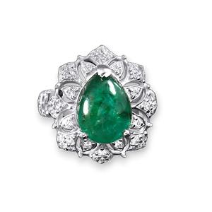 Anillo de Compromiso Clásico Solitario de Plata de Ley 925 con Esmeralda Cultivada en Laboratorio de Corte Pera de 3 Quilates para Mujer, Joyas Shama Gems - Product Image 1